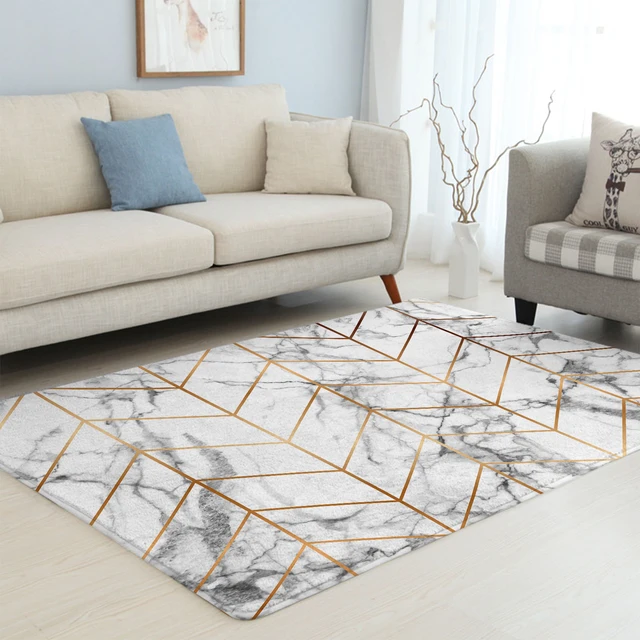 BlessLiving Marble Livingroom Carpet White Grey Golden Area Rug Modern Comfortable Bedroom Carpet Anti-slip Realistic Tapete 2