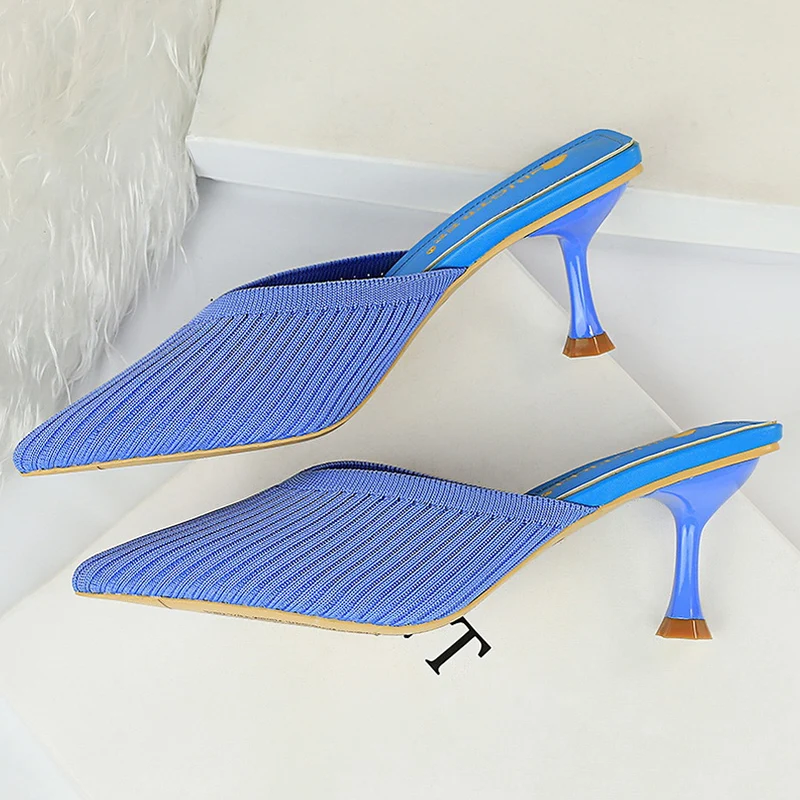 2021 новые стильные летние сетчатые женские шлепанцы низкий каблук 6 см полые мюли