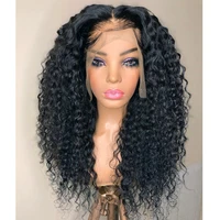 jet black colored glueless transparent lace front wigs synthetic deep wave for black women with natural hairline cosplay wigs