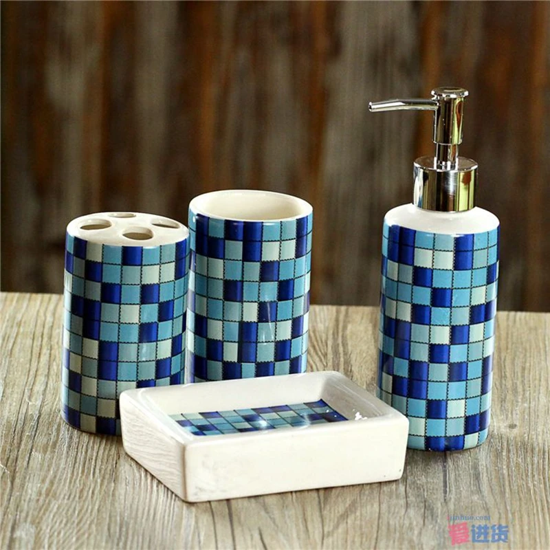 

4pcs/set Fashion Mosaics Ceramic bathroom accessories set Sanitary Combination wash tool Hot Sale