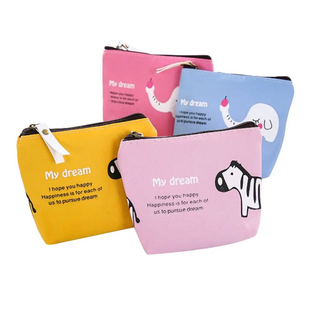 

1PC Young Girls Cute Cartoon Purses Children's Elephant Zebra Printed Animal Wallets Purse Kids PU Leather Zip Change Wallet