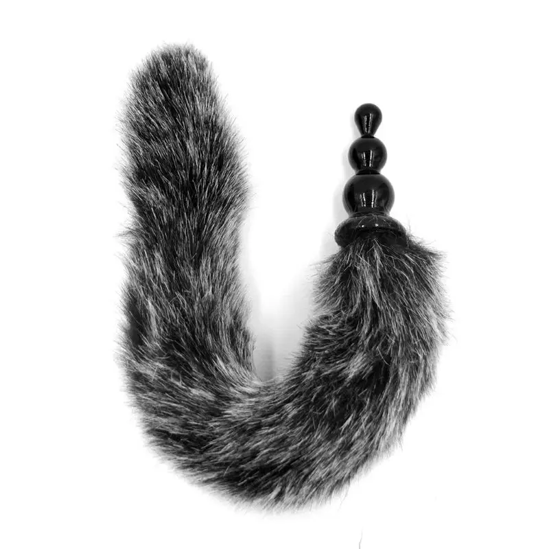 Анальная пробка из ТПР и искусственной шерсти с лисьим хвостом секс-игрушка для