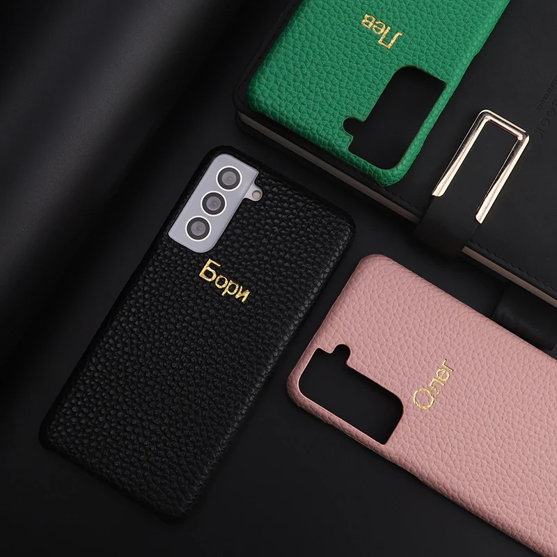 

Pebble Leather Custom Russian Initial Name Phone Case For Samsung Galaxy A70 2018 A50 S8 S9 S10 S21 Personalization Phone Cover