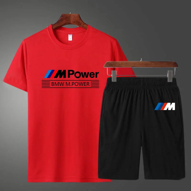 

Men's summer T-shirt set 2 pieces of sportswear basketball suit fitness short-sleeved + shorts suit, O-neck cotton short-sleeved