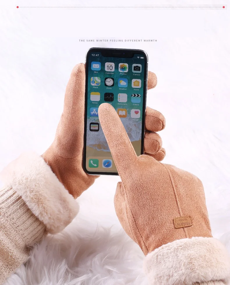 LONSY зимние женские модные теплые замшевые перчатки наручные Варежки для лыжного