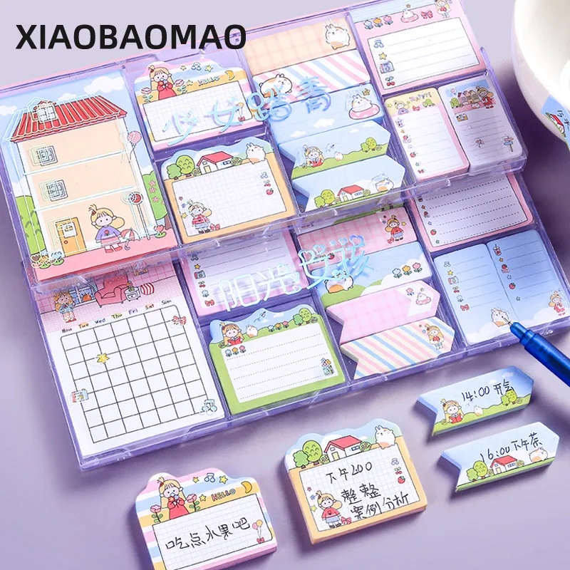 550 sheets Memo Pad Cartoon Cute Girl Animal Sticky Notes Multi Folding Writing Pads Label Mark Kawaii Stationery School Supply