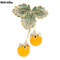wulibaby new yellow cherry brooches for women designer cubic zirconia charming fruits office party brooch pins gifts
