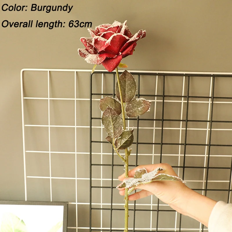 

Simulation Sprinkle Snow Rose Artificial Flower Christmas Home Decoration Photography Props Silk Rose Fake Flowers