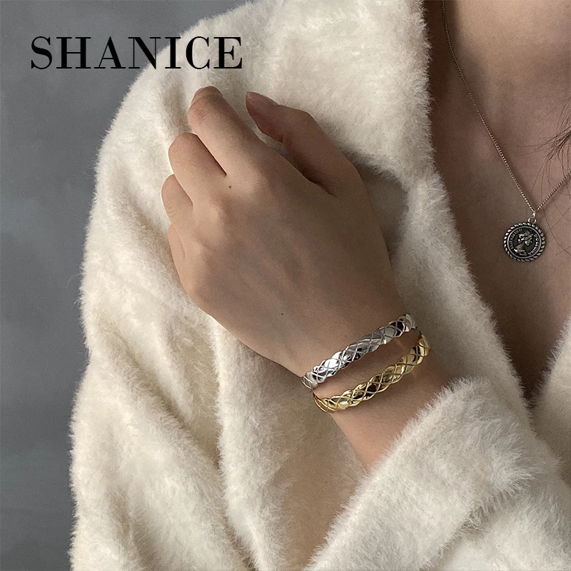 SHANICE 100% 925 пробы серебряные браслеты Регулируемые ромбовидные решетчатые и для