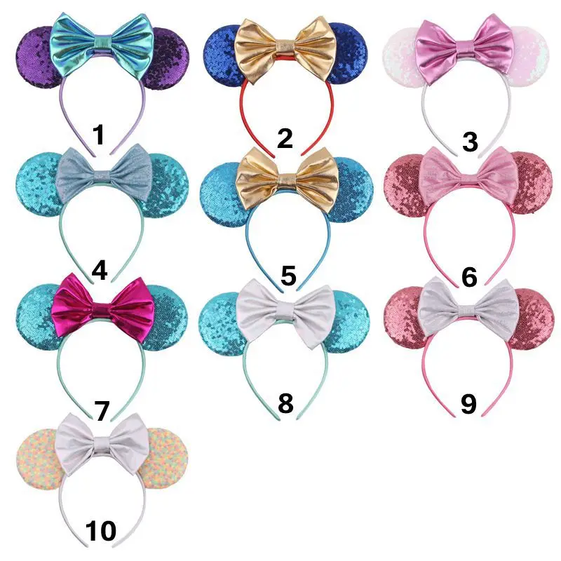 Новинка 2019 блестящие уши Минни Маус оголовье для девочек 5 &quotметаллические банты