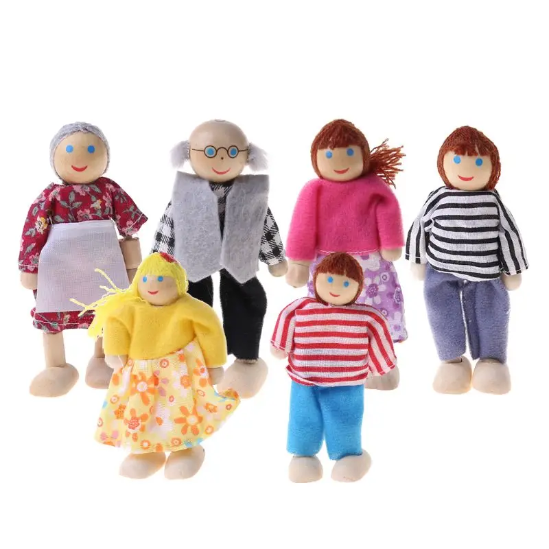 

Wooden Furniture Miniature Set Doll Toys House Family Person Figures Pretend Play Dollhouse for Kids Child