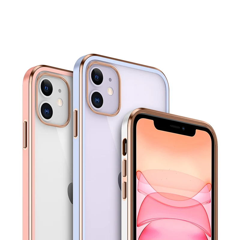 

Square Plating Frame Transparent Soft silicon phone Case for apple iphone 12 Pro 7 8 plus 11 X XS XR MAX MiNi SE 2020 Feel cover