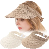 lace straw sun visor hat anti uv wide brim peaked cap breathable hollow top summer hats foldable sunscreen caps women girls
