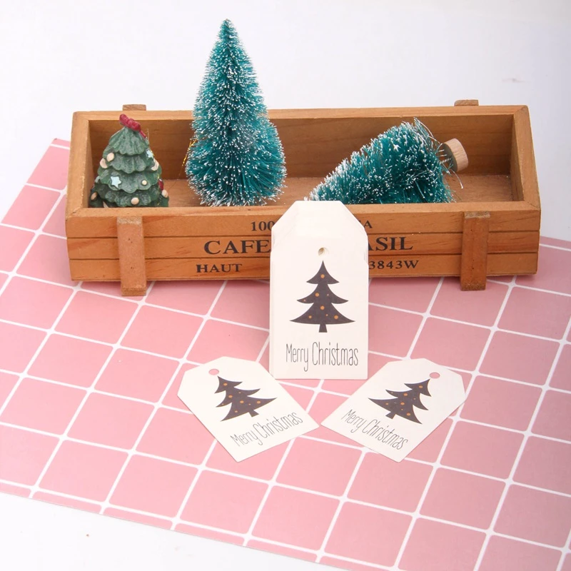 Tree 50 шт. рождественские бумажные бирки DIY крафт-Санта-Клаус бумажные открытки для рождественской вечеринки этикетки подарочные упаковочные материалы - Цвет: Tree