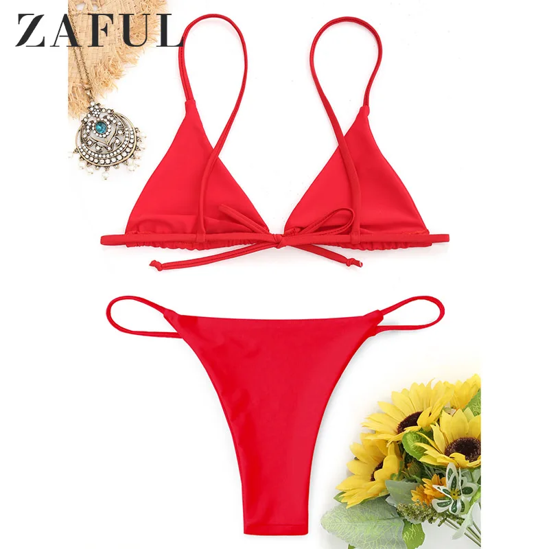 ZAFUL, новинка, купальник для женщин, Cami Bralette, стринги, набор бикини, сексуальный, низкая талия, на тонких бретелях, женский купальник, стринги, Biquni