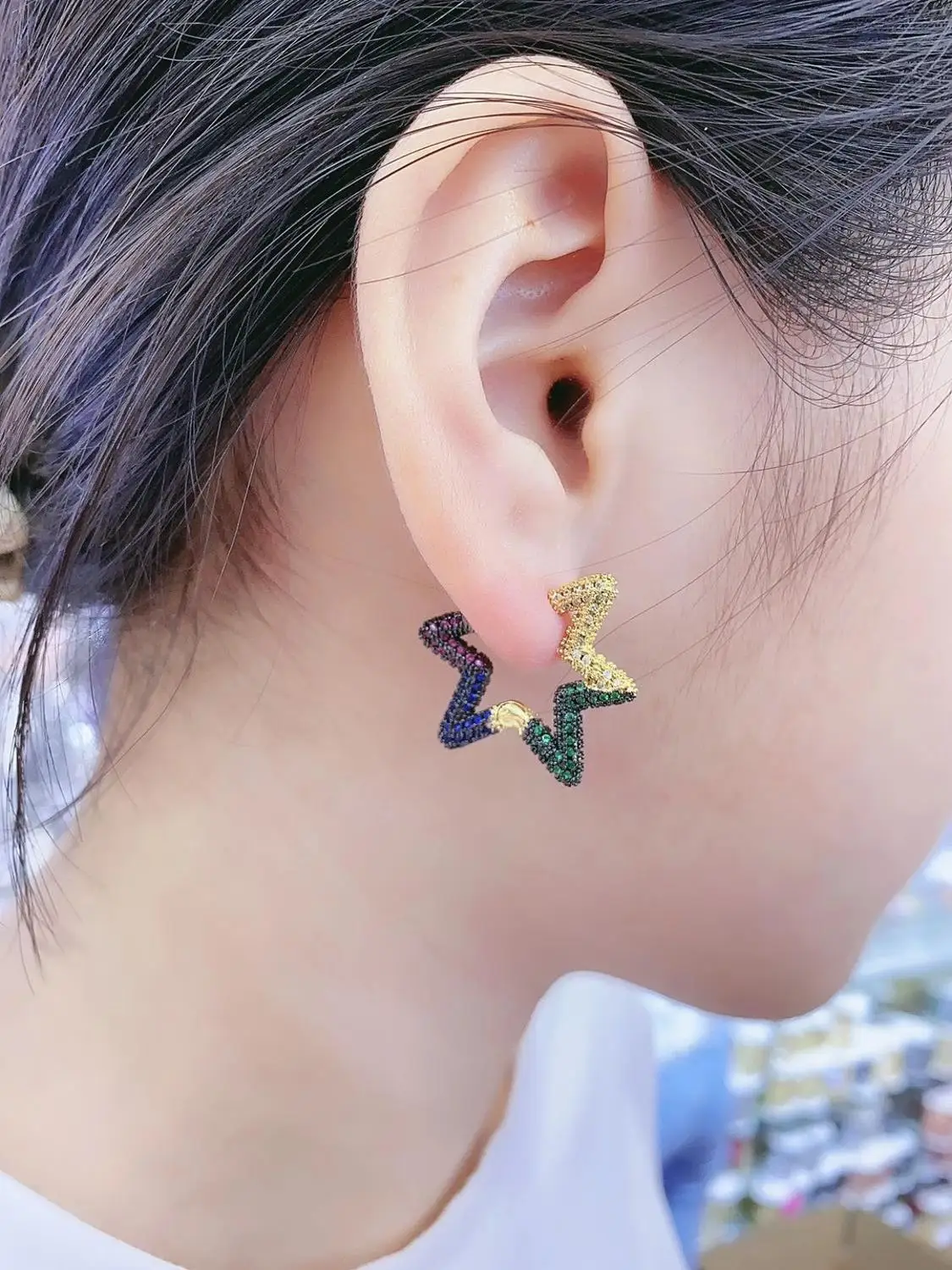 

3 Pairs, Rainbow CZ crystal butterfly hoop earrings generous zirconia earrings for women 2020 Fashion Jewelry