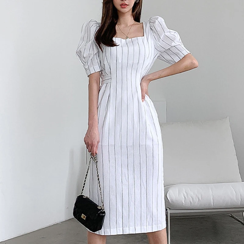 

new arrival fashion party slim backless formal dress women elegant vintage temperament office lady simple striped pencil dress