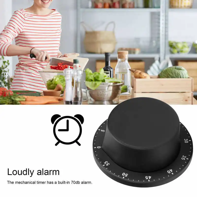 

Black Kitchen Mechanical Timer Stainless Steel Reminder for Learning Baking with Magnet Alarm Clock Eco-Friendly Time Management