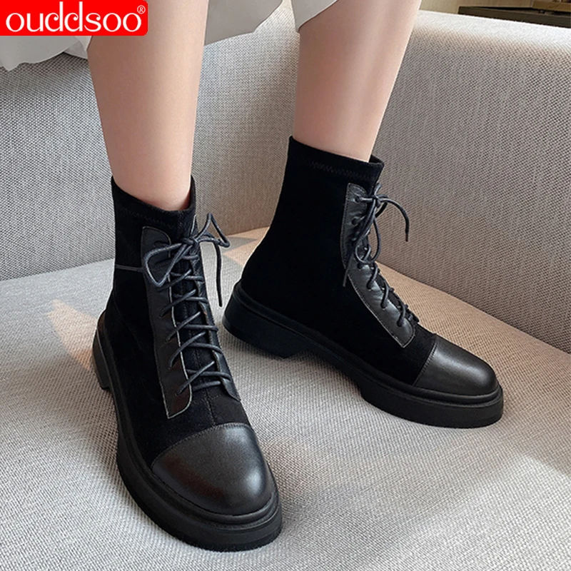 

ODS Women's British Style 2021 Spring And Autumn New All-match Handsome Black Motorcycle Boots Women's Short Boots Sizes34