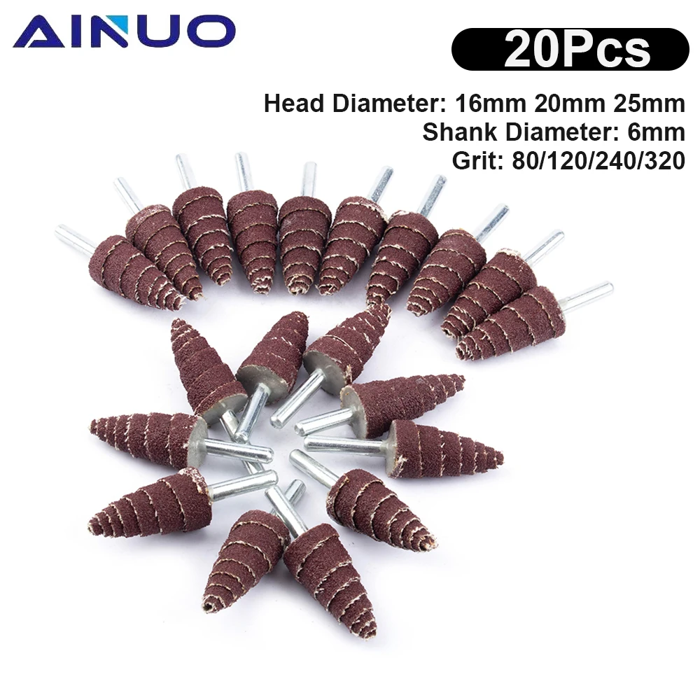 

Коническая Шлифовальная головка, 20 шт., наждачная бумага, лепестковые круги, инструменты для полировки, шлифования, аксессуары для дрели, хв...