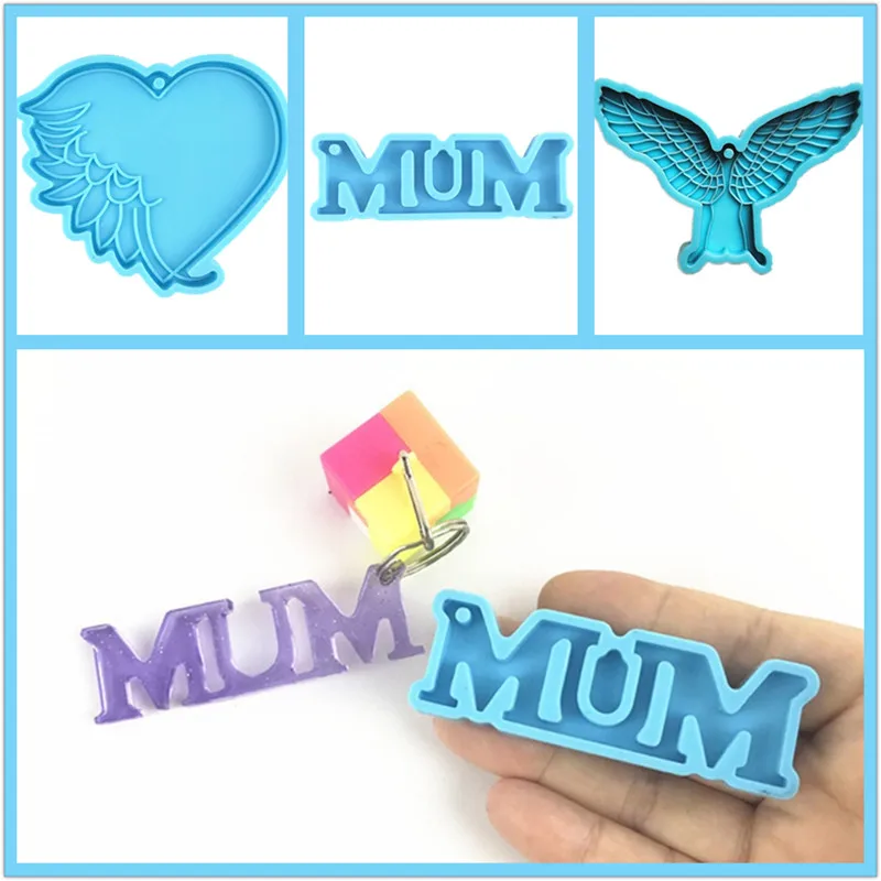 

MUM LettersAngel Wing Back View Keychain Epoxy Resin Mold Pendant Casting Silicone Mould DIY Crafts Ornaments Jewelry Decor Tool