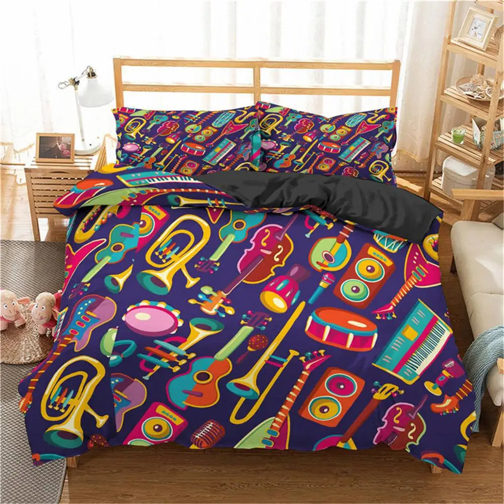 

2021 3D Printing Bedding Set Colorful Music Note Treble Clef Staff on 3-Pieces Duvet Cover Sets Home Textiles Bedclothes
