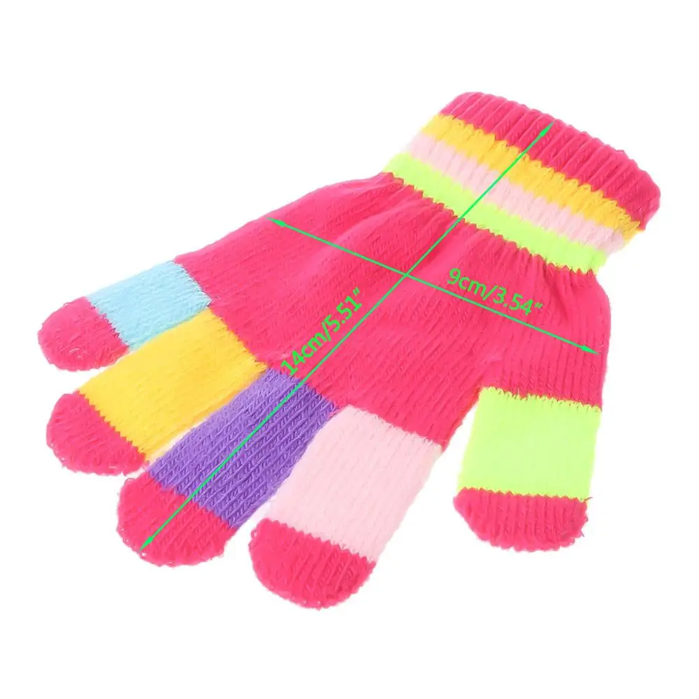 

1 Pair Kids Baby Gloves Full Finger Warm Winter Children Colorful Stripe Knitted Boys Girls Solid Glove Multi Color Elastic
