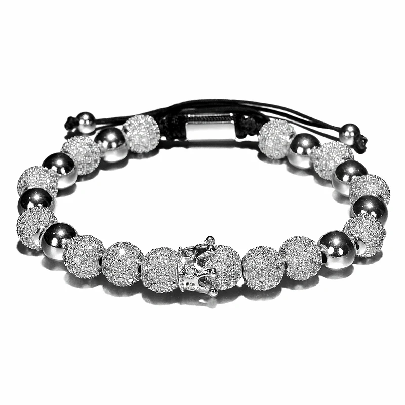 Crown Silver B Роскошные браслеты мужские 8 мм Micro Pave CZ круглый плетеный макраме браслет Pulseira Feminina ювелирные изделия ручной работы для женщин подарок - Окраска металла: Crown Silver B