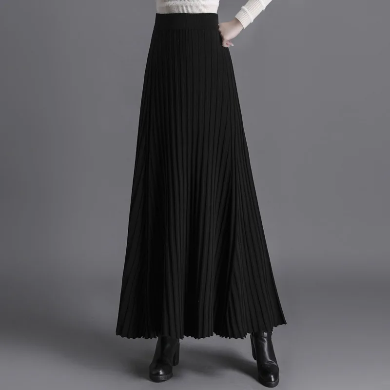 Европейская и американская трикотажная длинная Плиссированная Юбка для высоких