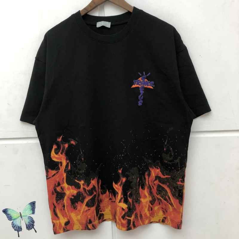 

High Density Embroidery Travis Scott Cactus Jack T Shirt Men Women Flame Pattern Cactus Jack T-shirt