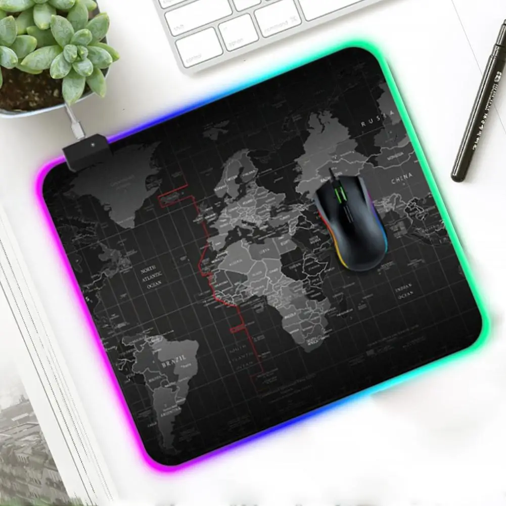 Игровой коврик для мыши светодиодный освещение карта мира RGB светодиодный мышь с подсветкой коврик для ПК ноутбука настольная доска для ключей коврик для мыши Компьютерная площадка