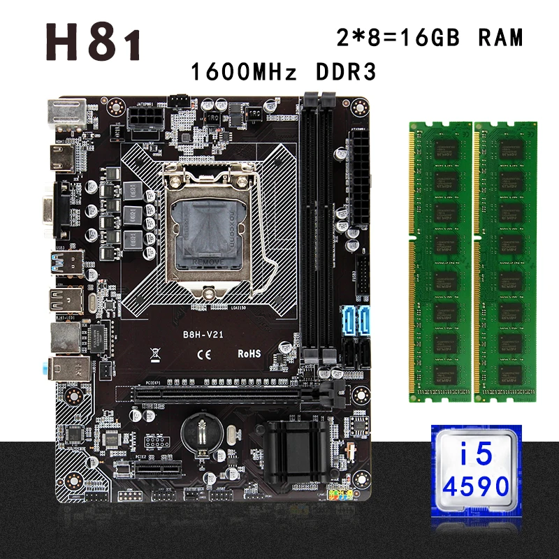 H81 набор настольных материнских плат LGA1150 с процессором Intel I5-4590 и 16G(2*4G) DDR3 RAM memory