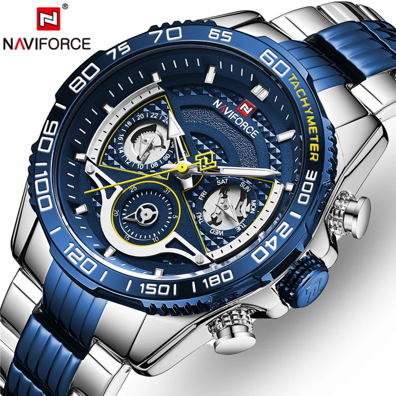 Часы наручные NAVIFORCE Мужские кварцевые брендовые Роскошные модные повседневные с