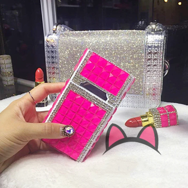 Полностью Алмазный чехол для телефона USB зарядка зажигалка 20 тонких сигарет