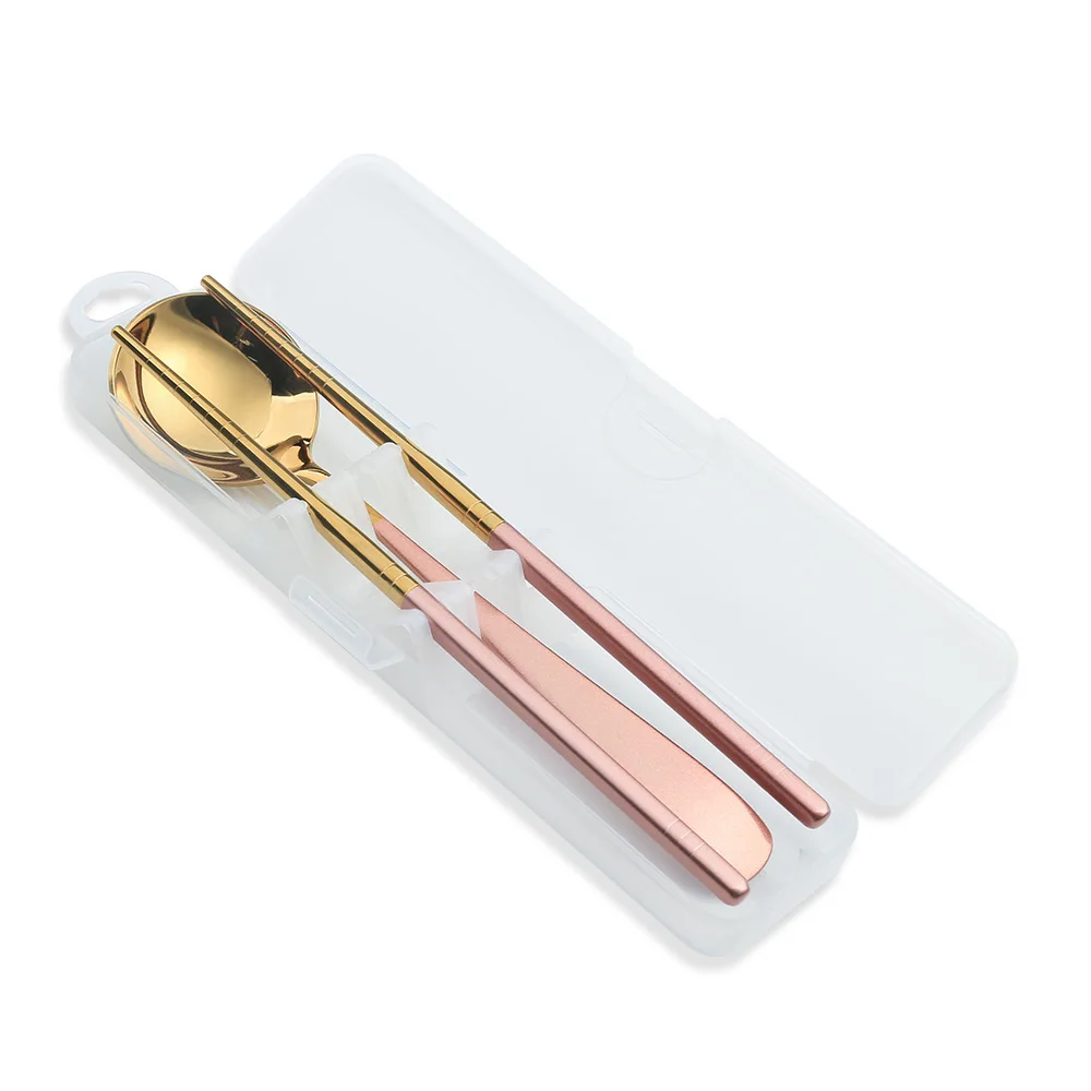

304 Stainless Steel Portable Tableware Chopsticks Spoon Portable School Travel Camping Cutlery Dinnerware Set