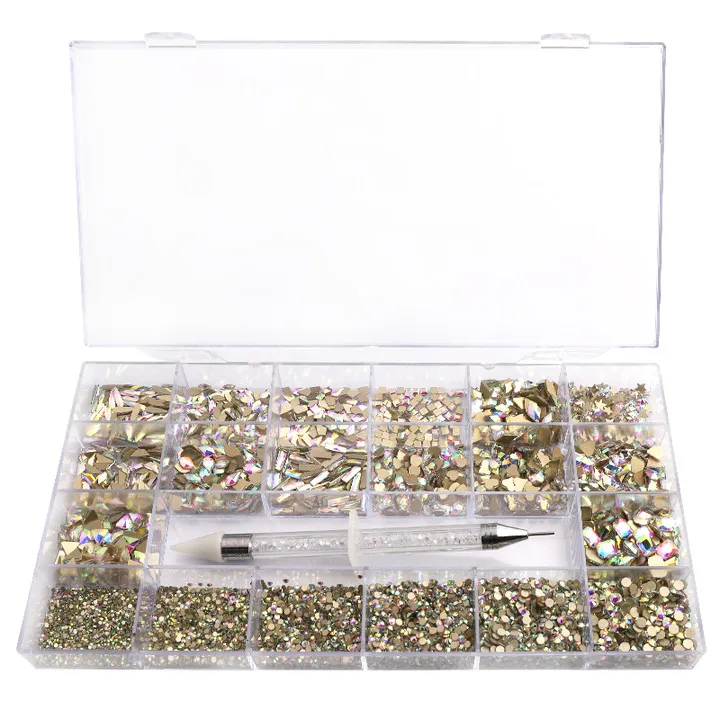 

Mixed Multi Shapes Glass Crystal AB Fancy Rhinestones Box For Nail Art HZ2102