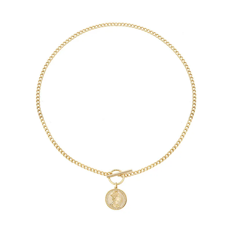 

TIMEONLY Fashion Portrait Coin Pendant Necklaces for Women Mejur Hollow Metal Link Chain Charm Necklace Korean Style Gifts