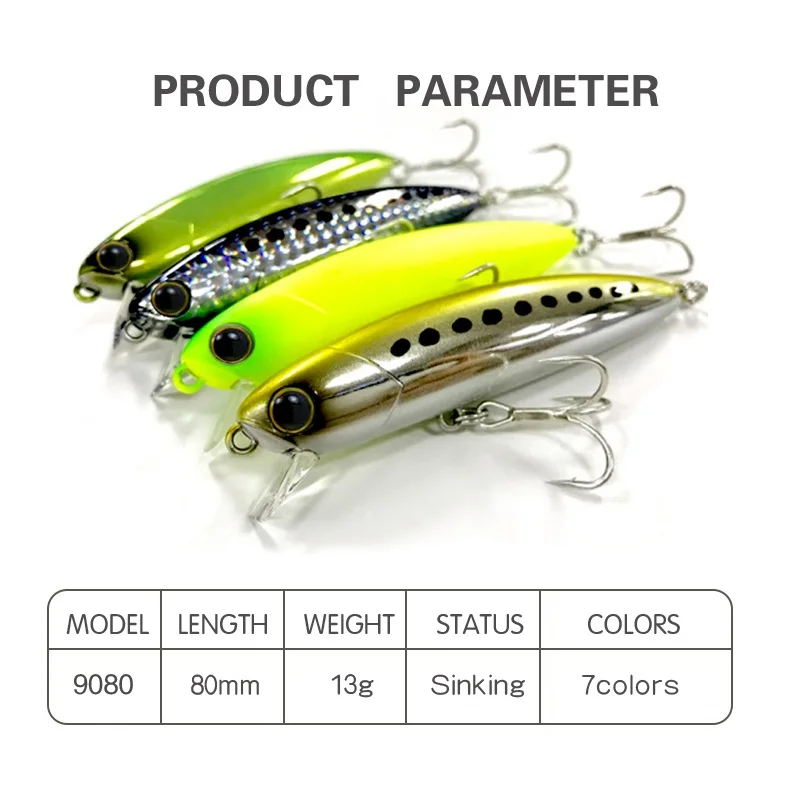 Sobat 80 Saltwater Sinking Minnow Fishing Lures for Sea Bass Reversible Action Wobbler Jerkbait