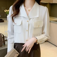 autumn chiffon women shirts long sleeve white office lady button up shirt turn down collar ladies tops vintage top camisas mujer