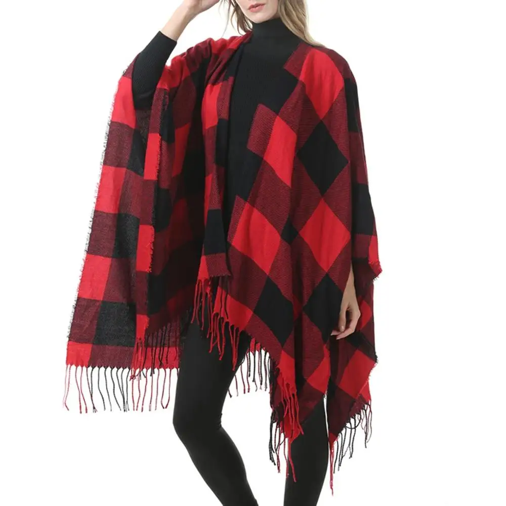 Элегантная модная женская клетчатая шаль из пашмины с кисточками накидка свитер
