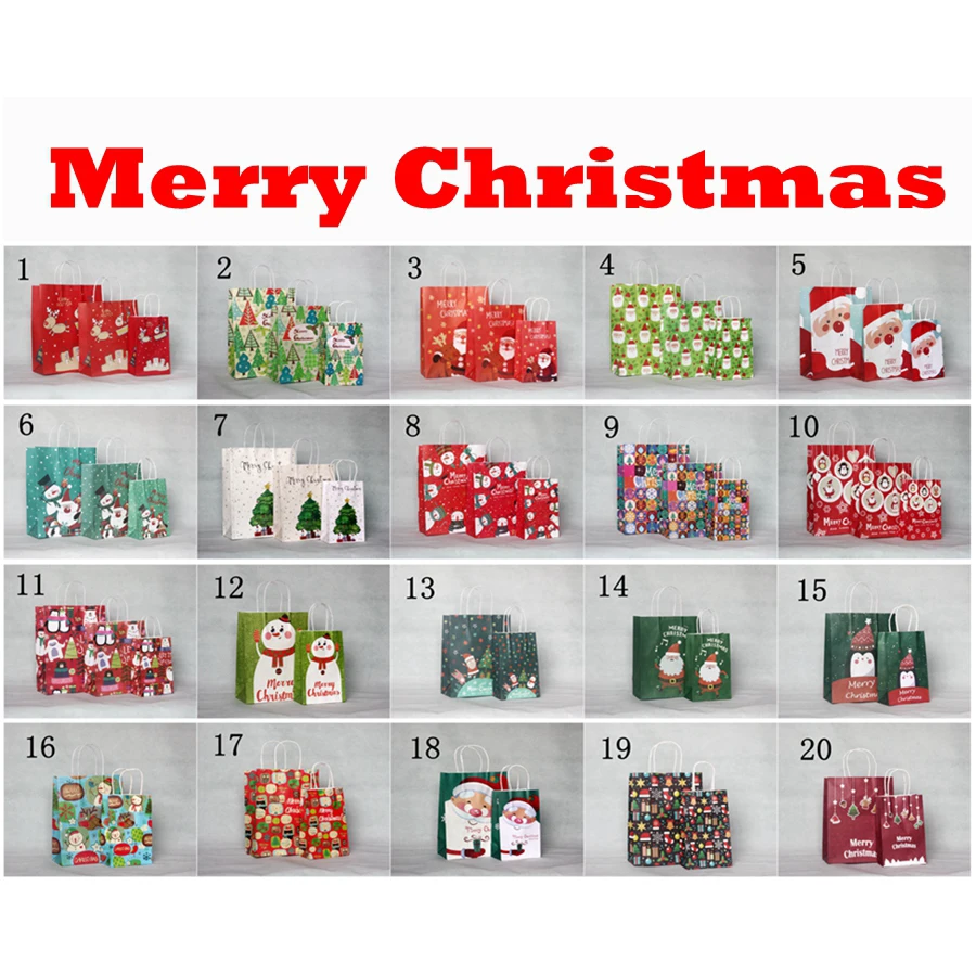 Рождественские бумажные пакеты, подарочные пакеты, пакеты для конфет, рождественские подарочные пакеты с ручками 10 шт./лот