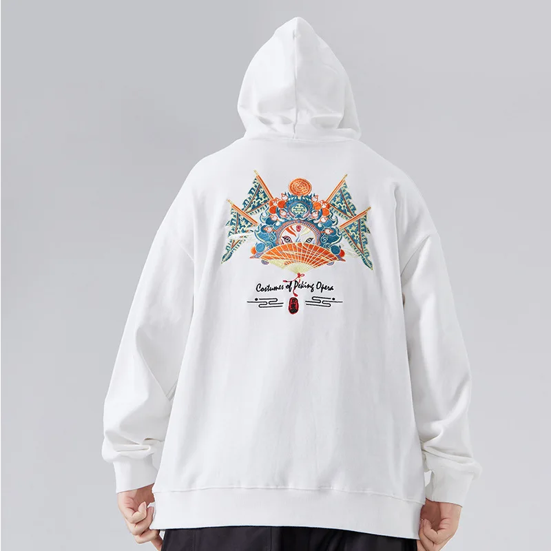 

Autumn Winter New Chinese Style Fashion Loose Peking Opera Facial Makeup Embroidery Hooded Hoodie Oversized Sweatshirt
