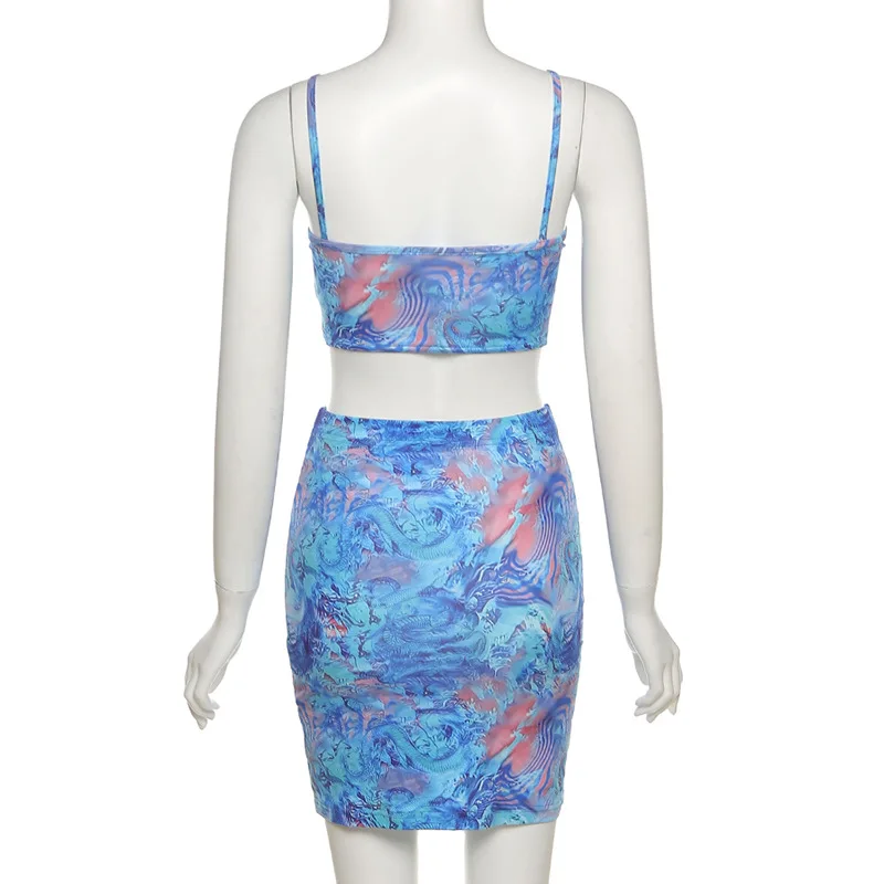 

ANJAMANOR Sexy Mini Skirt and Crop Top 2 Piece Sets Womens Outfits Summer 2021 Fashion Printed Clubwear Dress Sets D87-BB17