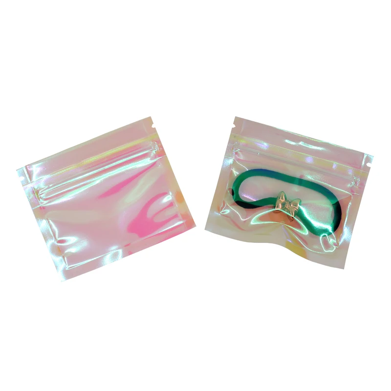 

300 Pcs Iridescent Clear Ziplock Bag Pouches Cosmetic Plastic Laser Iridescent Bags Holographic Makeup Bags Hologram Zipper Bag