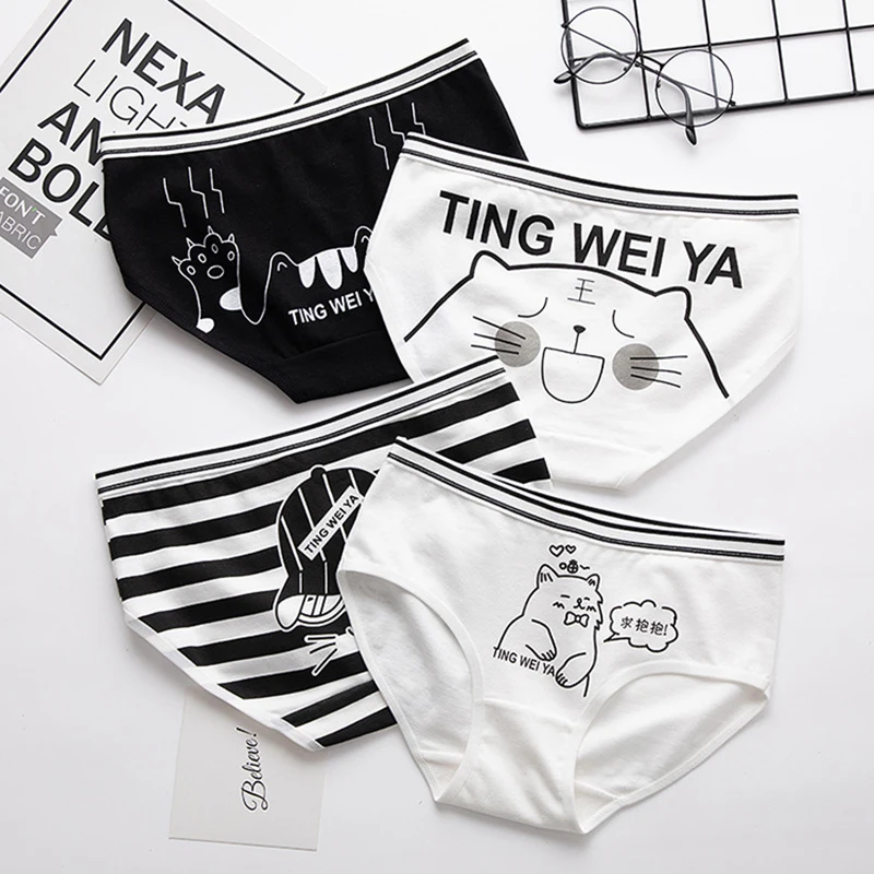 

Girl's Black Seamless Panties Women High Waist Cotton Breathable Briefs Breathable Cute Lingerie Lovely Underwear Cartoon Print