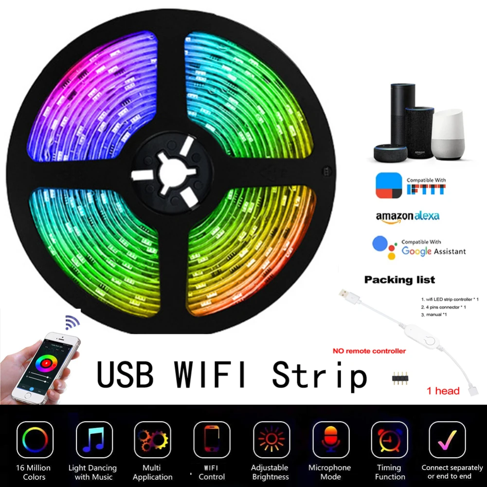 

New Wifi USB Led Light RGB SMD 5050 Flexible Strip Lights Tuya Smart Home Decoration BackLight Lamp Night light Luminous String
