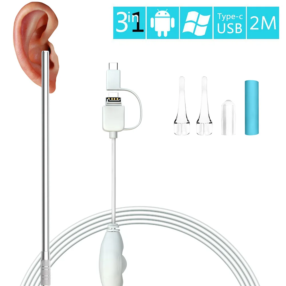 

3 In 1 Ear Cleaning Endoscope USB Visual Spoon 5.5mm 0.3MP Mini Camera Android PC Pick Otoscope Borescope Tool