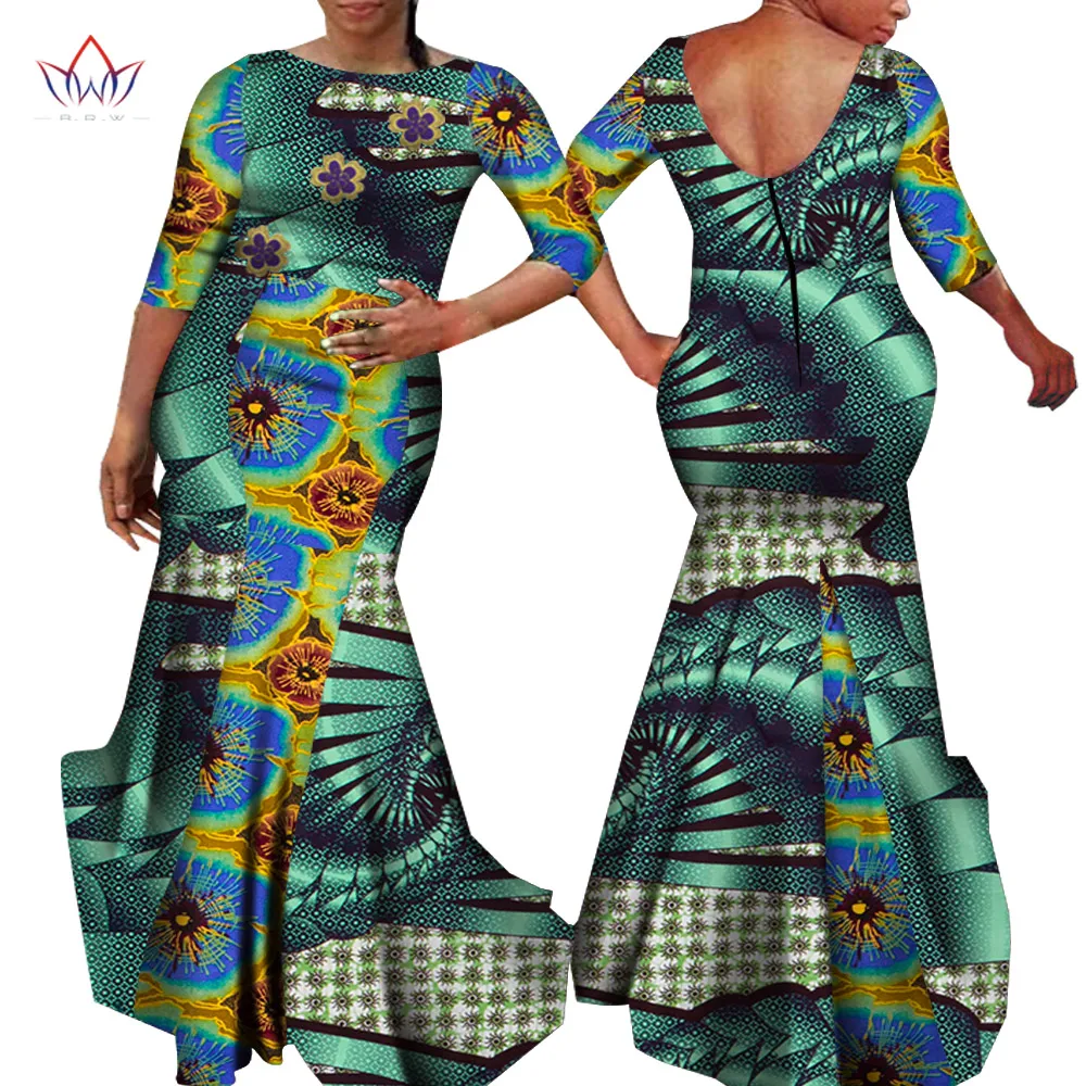 

African Women Clothing Long Sleeve Dress Evening Sexy Backless Party Dresses Mermaid Dress Christmas Gift Plus Size BRW WY7535