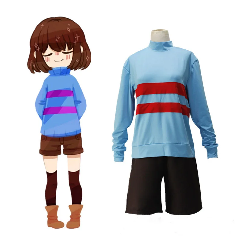 

Cosplay Costume Undertale Role Frisk Cos Japanese Anime Stripe Tops Short Pants Suits Playing of Game Animation Unisex Sets