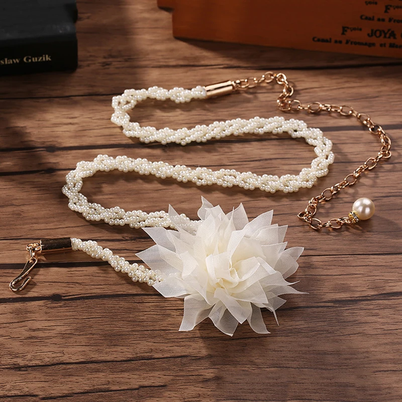 Ремень Molans свадебное с жемчужными бусинами золотая металлическая цепочка